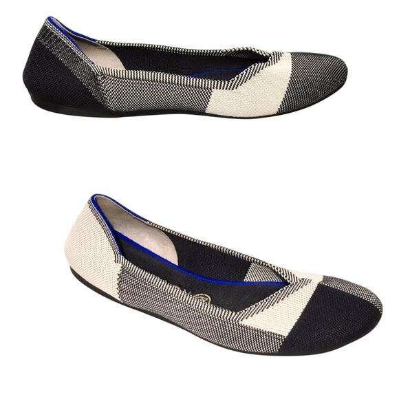 Rothy's The Flat Cap Toe Plaid Slip On Shoes Cream Gray Plaid Womens US 10 - Picture 2 of 7